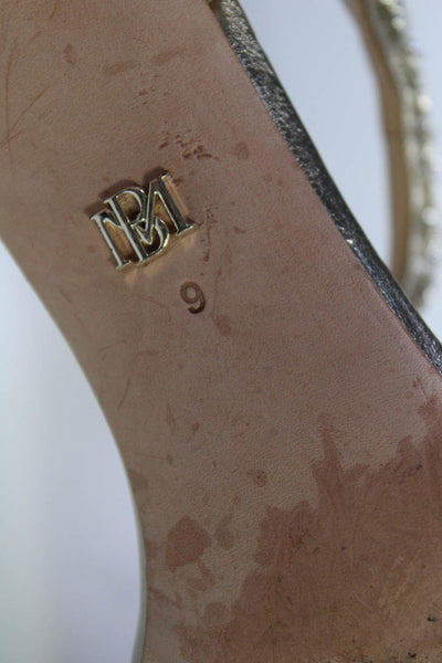 Badgley Mischka Womens Stiletto Crystal Ankle Strap Sandals Silver Tone Size 9