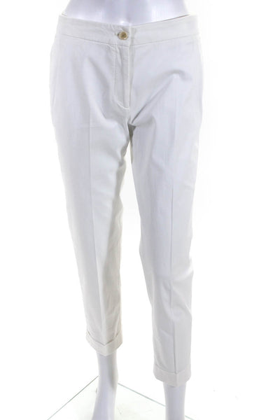 Etro Womens Cotton Mid Rise Slim Cut Straight Leg Pants Chinos White Size 42