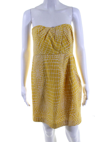 Tibi Womens Yellow Printed Reptile Skin Print Strapless Mini Dress Size S/M
