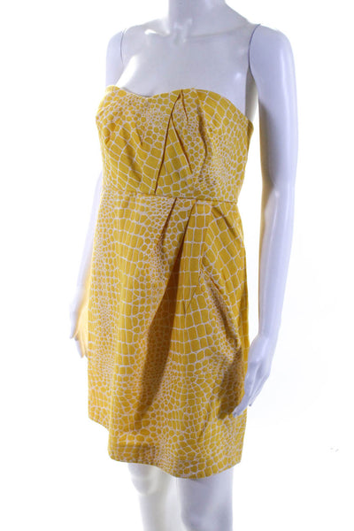 Tibi Womens Yellow Printed Reptile Skin Print Strapless Mini Dress Size S/M