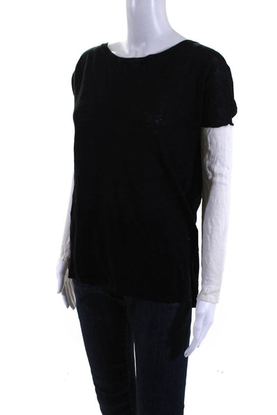 Vince Womens Colorblock Long Sleeved Round Neck T Shirt Black White Size XS