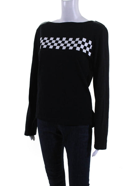 Reformation Womens Checkered  Boat Neck Long Sleeved Top Black White Size XS