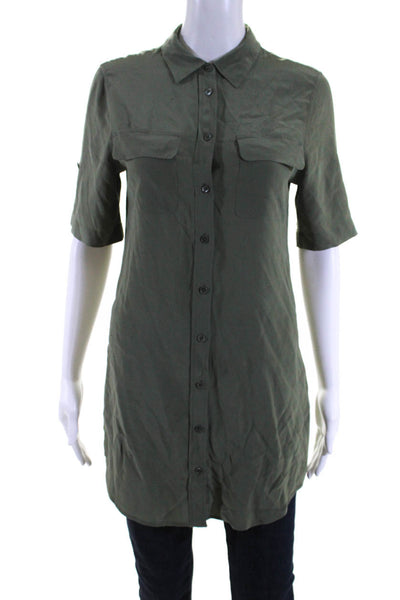 Equipment Femme Womens 100% Silk Button Down Short Sleeved Top Green Size XS