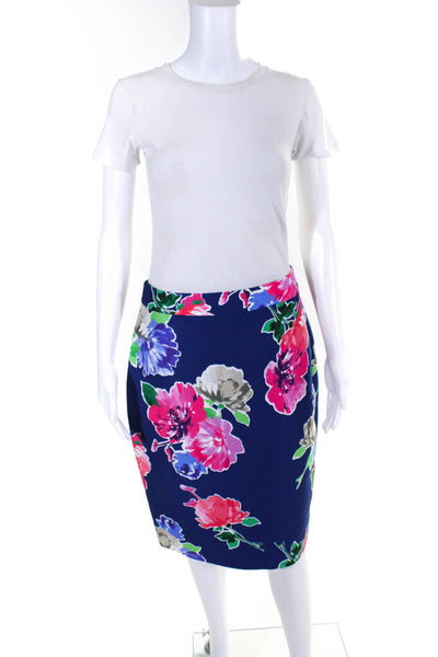 Kate Spade Womens Floral Back Zipped Darted Pencil Midi Skirt Blue Size 8