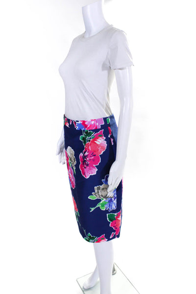 Kate Spade Womens Floral Back Zipped Darted Pencil Midi Skirt Blue Size 8