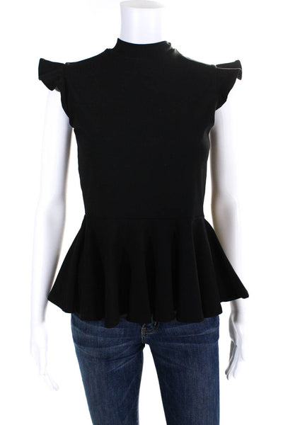 Susana Monaco Womens Solid Black High Neck Sleeveless Peplum Blouse Top Size S