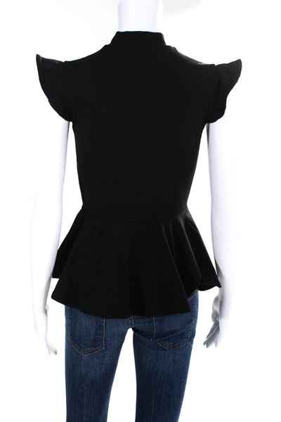 Susana Monaco Womens Solid Black High Neck Sleeveless Peplum Blouse Top Size S