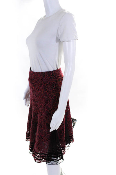 Shin Choi Womens Red Wool Knit Mesh Trim Zip Back Lined Midi Length Skirt Size 6