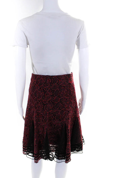 Shin Choi Womens Red Wool Knit Mesh Trim Zip Back Lined Midi Length Skirt Size 6