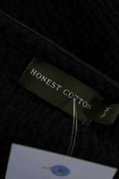 Honest Cotton Women's Cotton Long Sleeve Crew Neck Pocketed Blouse Black Size S