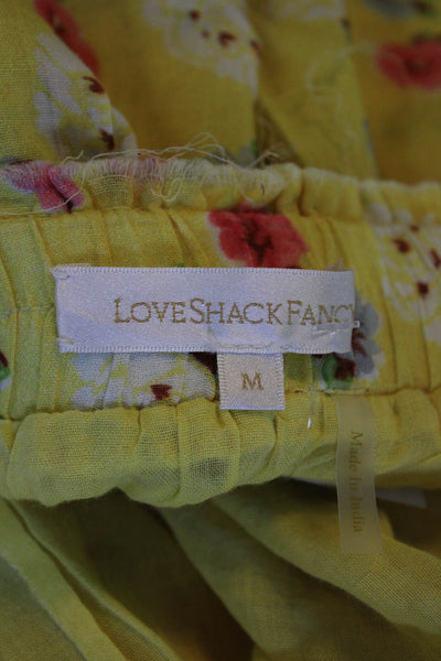 Love Shack Fancy Womens Cotton Floral Print Tiered Mini Skirt Yellow Size M