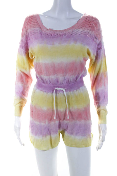 Central Park West Womens Tie Dye Print Romper Pink Yellow Size Small
