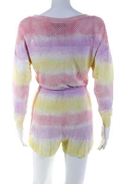 Central Park West Womens Tie Dye Print Romper Pink Yellow Size Small