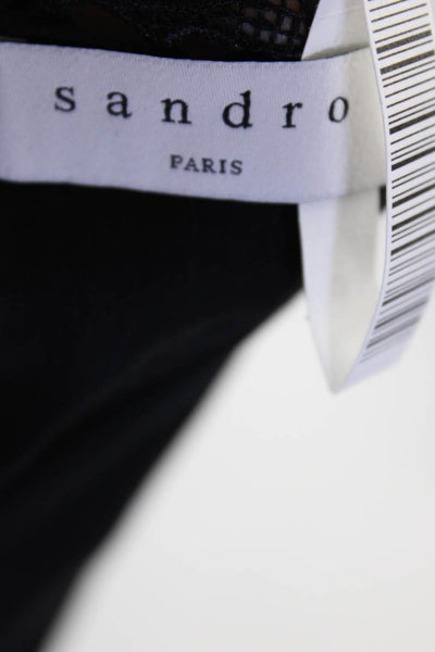 Sandro Womens Button Front Short Sleeve Lace Trim Romper Black Size FR 38