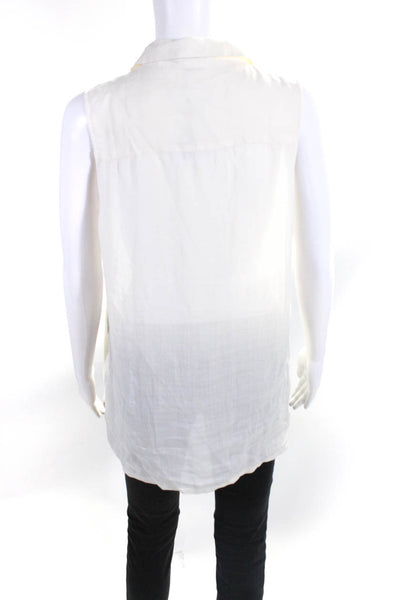 Theory Womens Solid Ivory Collar Sleeveless Button Down Blouse Top Size L