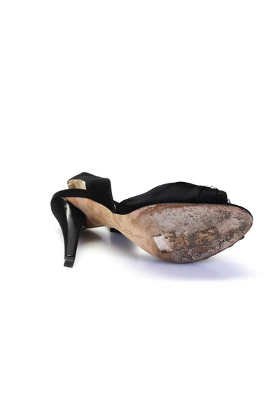 Oscar de la Renta Women's Satin Sequin Slingback Stiletto's Heels Black 5.5
