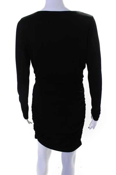 Lovers + Friends Womens Long Sleeve Jersey Surplice Sheath Dress Black Small