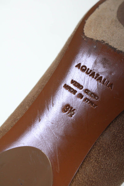 Aquatalia Women's Round Toe Suede Kitten Heels Brown Size 9.5