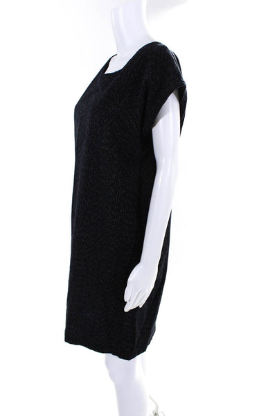 Eileen Fisher Womens Cotton Boat Neck Two Pocket Shift Dress Black White Size XS