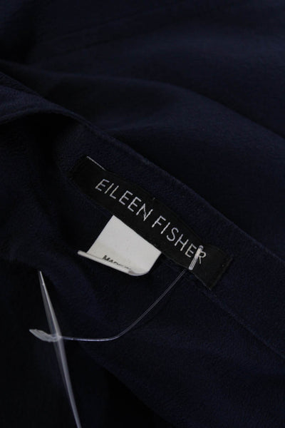 Eileen Fisher Womens Silk Colorblock Long Sleeve Shirt Dress Blue Black Size S