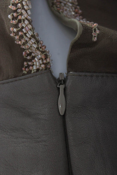 Anja Flint Womens Strapless Leather Trim Beaded Chiffon Dress Brown Size Medium