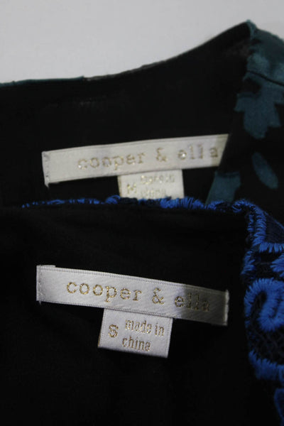 Cooper & Ella Womens Floral Battenberg Lace Zipped Tops Blue Size S M Lot 2