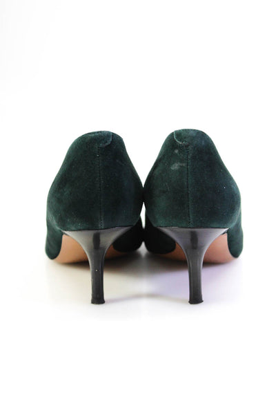 Celine Womens Stiletto Pointed Toe Deep Slit Pumps Dark Green Suede Size 35