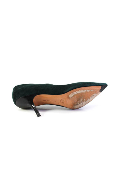 Celine Womens Stiletto Pointed Toe Deep Slit Pumps Dark Green Suede Size 35