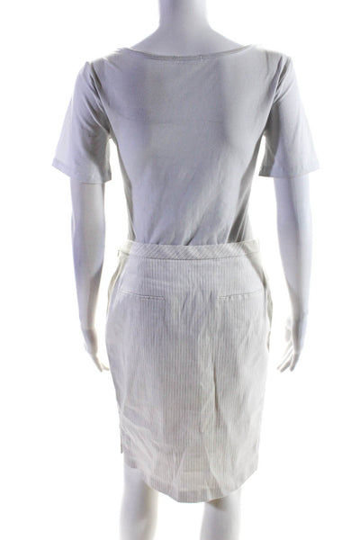 Elie Tahari Womens Linen Pinstripe Zip Up Pencil Skirt White Size 6