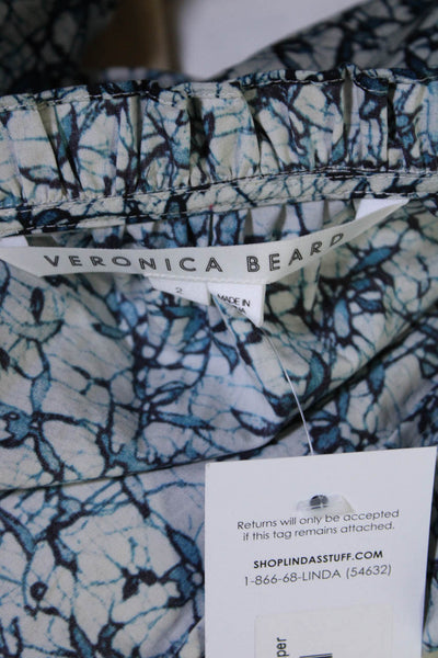 Veronica Beard Womens Cotton Ruffle Neck Button Drawstring Jumpsuit Blue Size 2
