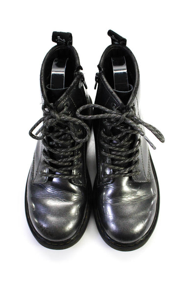 Dr. Martens Girls' Zip Up Metallic Combat Boot Dark Gray Size 4