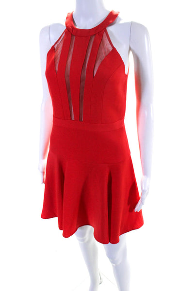 BCBG Max Azria Womens Striped Darted Halter Button Empire Waist Dress Red Size 2