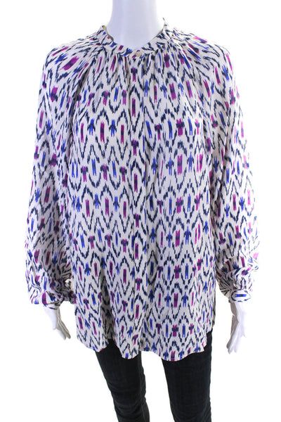 Isabel Marant Womens Aurora Long Sleeve Button Up Blouse White Pink Blue FR 42