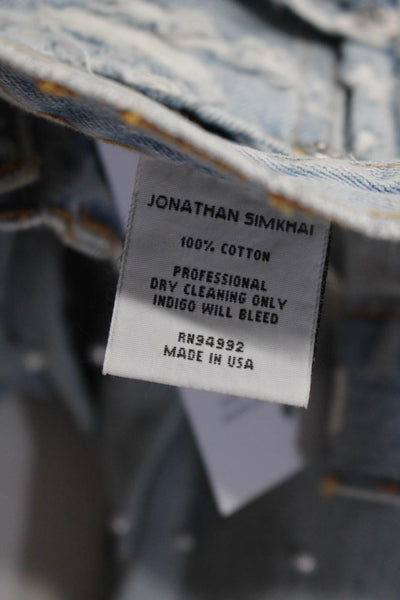 Jonathan Simkhai Womens Beaded Patchwork Distress Straight Jeans Blue Size EUR25