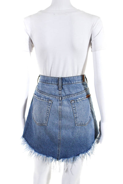 7 For All Mankind Womens Cotton Distressed Cutoff Denim Jean Skirt Blue Size 28