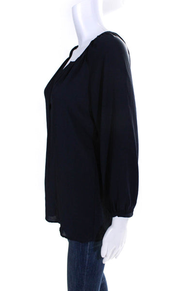 Violet + Claire Womens Sheer Long Sleeve Buttoned V Neck Blouse Dark Blue Size M
