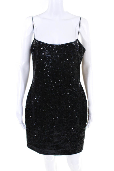Likely Womens Sequined Spaghetti Strap Cocktail Dress Black Size 10