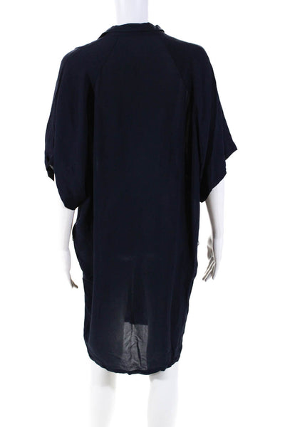 Balenciaga Womens Dolman Sleeve Collared Keyhole Wiggle Dress Navy Blue FR 36