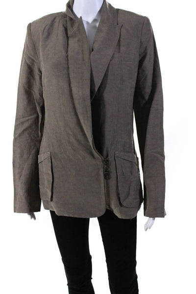 L.A.M.B. Women's Collar Long Sleeves Lined Zip Pockets Blazer Brown Size 4