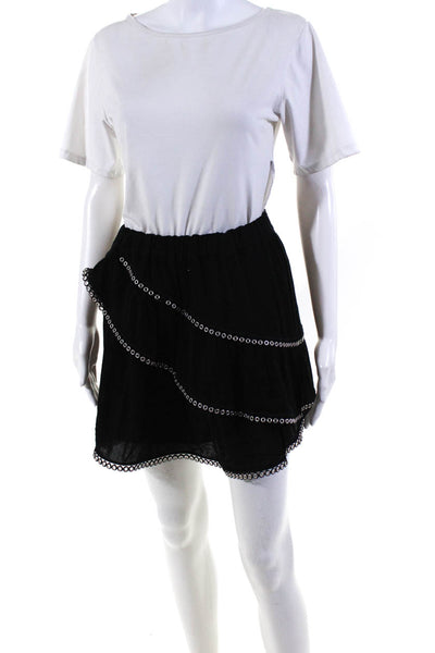 IRO Womens Layered Tiered Grommet Elastic Slip On Mini Skirt Black Size 34