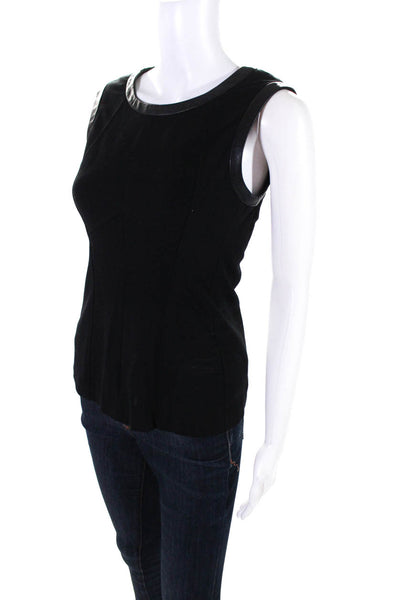 Yoana Baraschi Women's Sleeveless Crew Neck Leather Detail Tank Top Black XS