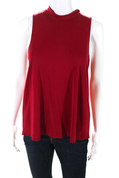 Nicole Miller Women's High Neck Sleeveless Cotton Tank Top Blouse Red Size S