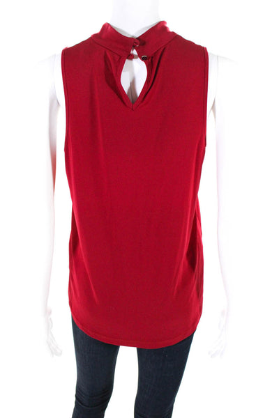Nicole Miller Women's High Neck Sleeveless Cotton Tank Top Blouse Red Size S