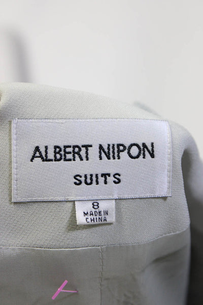 Albert Nipon Womens Embroidered Lapel Button Blazer Skirt Suit Mint Green Size 8