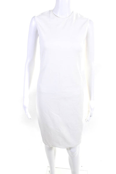 Vince Womens Crewneck Back Zip Sleeveless Midi Sheath Dress White Size XS