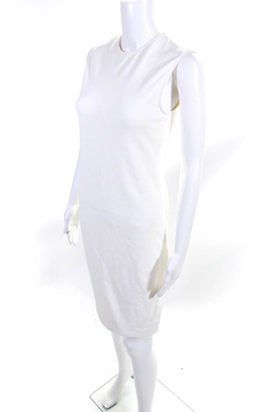 Vince Womens Crewneck Back Zip Sleeveless Midi Sheath Dress White Size XS
