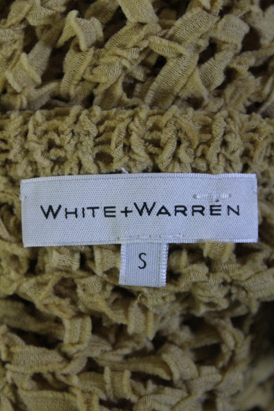 White + Warren Women's Round Neck Long Sleeves Open Knit Blouse Beige Size S