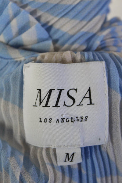 Misa Women's V-Neck Long Sleeves Pleated Blouse Blue Size M