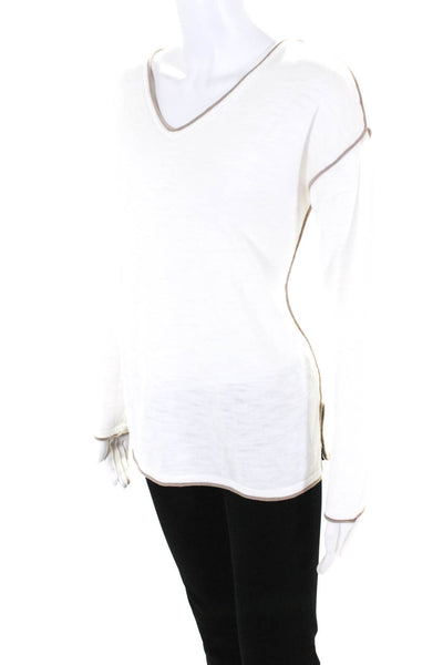 White + Warren Women's V-Neck Long Sleeves Sweater Blouse White Size S
