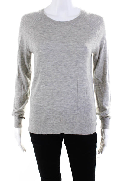 Theory Womens Thin Knit Round Neck Long Sleeve Pullover Sweater Top Gray Size S